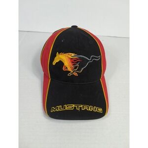 Ford Mustang Pony Red/Black Hat Cap Licensed Fire Flames VTG Y2K Horse Race